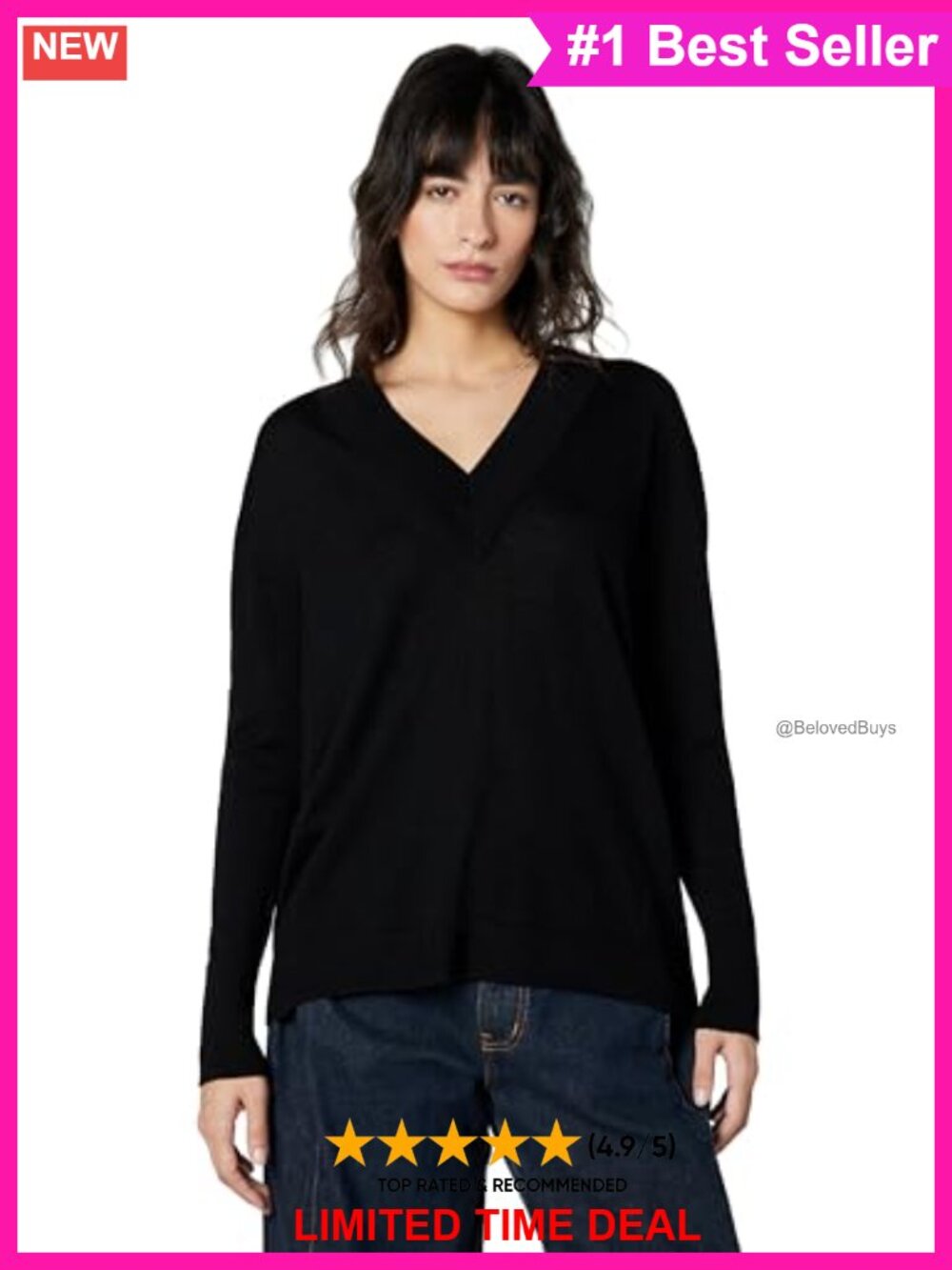 100% Merino Wool V-Neck Sweater Lightweight Pullover